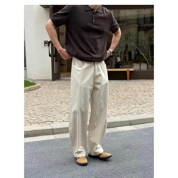 BEIGE VER 2 WIDE STRAIGHT JEANS WHOSE - Quần jeans ống đứng wide fit Whose Studio