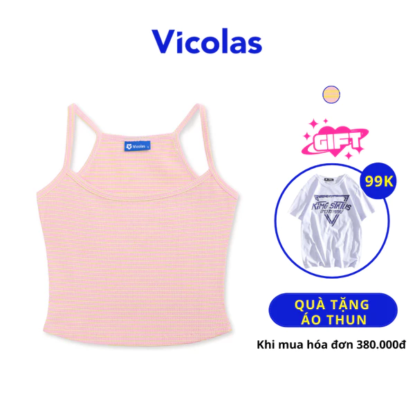 Áo croptop Vicolas chất vải thun gân kẻ vàng co giãn - Vico38