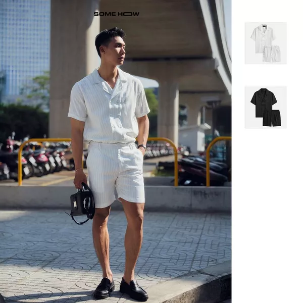 Set Shirt Short 8B Stripes GS, Chất Vải Cotton Poly Thoải Mái, SB0044, SOME HOW STORE