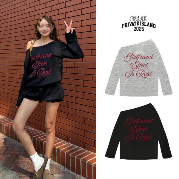 [CÓ TÁCH SET] ÁO LỆCH VAI TAY DÀI WAFFLE THÊU GIRL FRIEND EFFECT IS REAL MIX