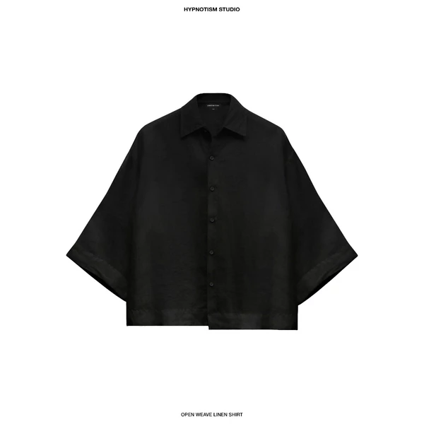 HYPNOTISM | OPEN WEAVE LINEN SHIRT - Áo sơ mi linen mỏng, tay lửng form rộng