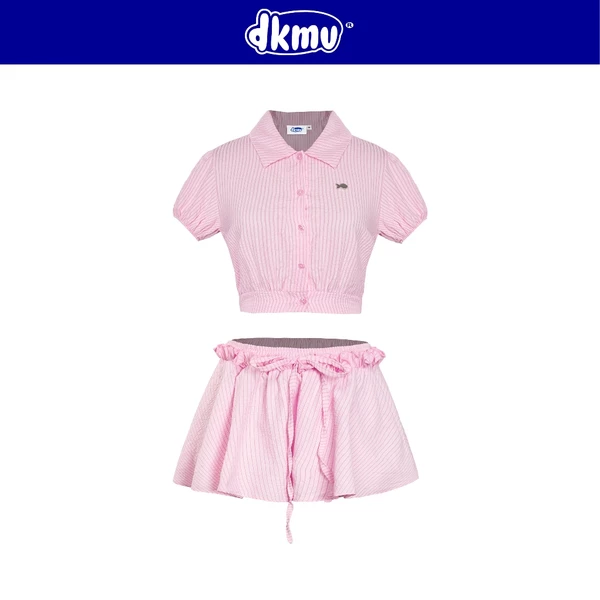 Set áo sơ mi chân váy ngắn sọc nhí DKMV thiết kế croptop dáng xòe có quần bí trong đáng yêu buộc nơ Nancy Set | K-SET5