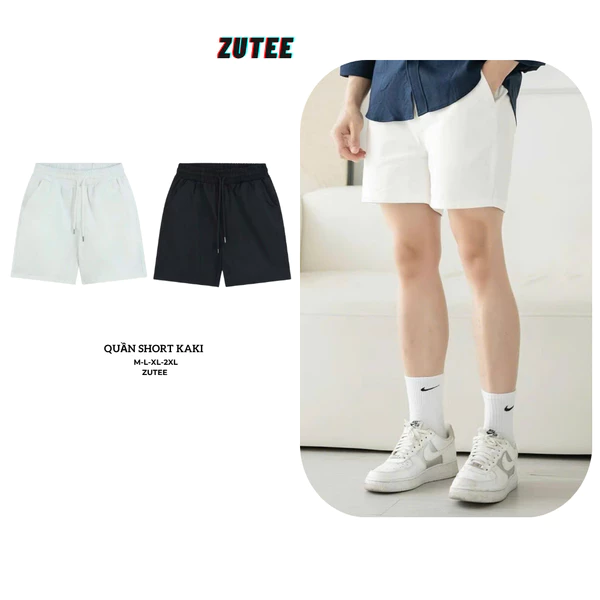 Quần short kaki nam trơn cạp chun ZUTEE quần đùi kaki nam