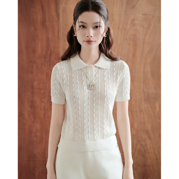 RUBIES Jimin Polo - Áo Dệt Kim Nữ Tay Ngắn Cổ Bẻ