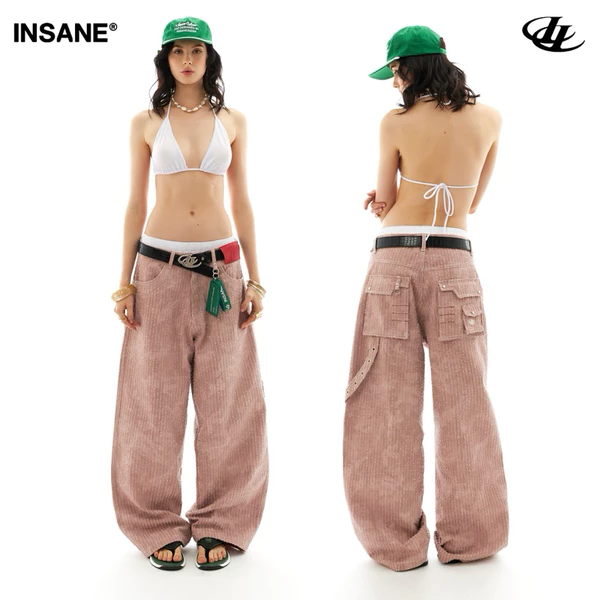 Quần Dài Form Baggy Local Brand | INSANE | Unisex Chất Liệu Kaki Cotton | PINK MODULAR POCKET PANTS