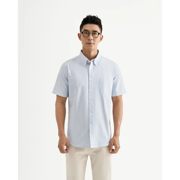 Áo Sơ Mi Nam Tay Ngắn Vải Cotton Họa Tiết Sọc Dọc Form Fitted - Routine 10S25SHS021