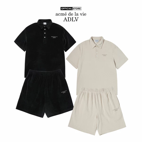 Bộ quần áo ADLV Terry Logo Embo dáng oversized màu đen/be sáng - Hàng chính hãng