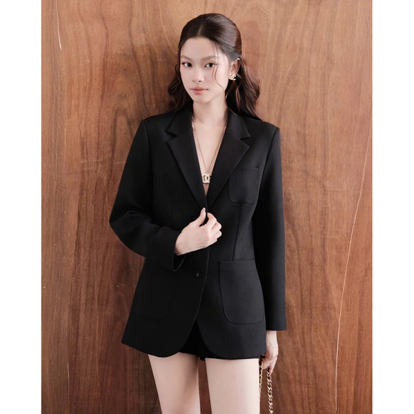 RUBIES Kara Blazer - Áo Khoác Blazer Nữ Vải Cotton Lạnh/Bố Ruby Dáng Suông Tay Dài