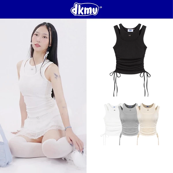 Áo thun ba lỗ nữ DKMV màu trắng, đen, kem, xám thiết kế cổ áo đôi có thắt nơ hai bên siêu xinh Phedra Top | K-T16