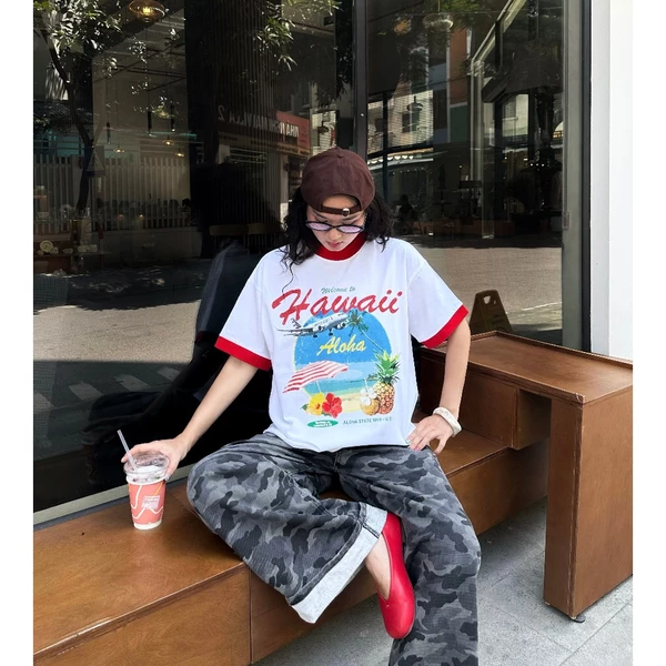 TheGlam CHÍNH HÃNG - Áo Thun Boxy "HAWAII" UNISEX Áo Hè - Áo Nam Nữ Cotton Thoáng mát - TS05-09