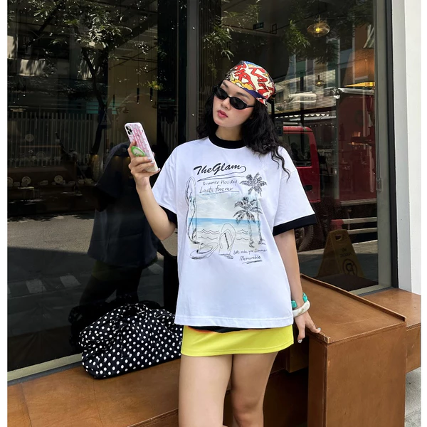 TheGlam CHÍNH HÃNG - Áo Thun Form Boxy "SUMMER HOLIDAY" UNISEX Áo Hè - Ringer Tee - TS04-07