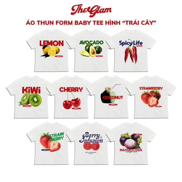 CHÍNH HÃNG - Áo Thun Trắng Form Baby Tee "TROPICAL FRUITS COLLECTION" BST Áo Hè Trái Cây - TheGlam