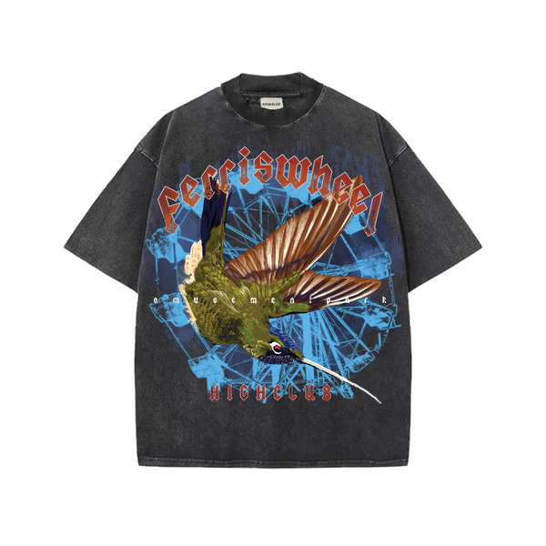 Áo thun FERRISWHEELS WASH TEE HIGHCLUB cổ tròn form oversize màu ĐEN/NÂU - Unisex