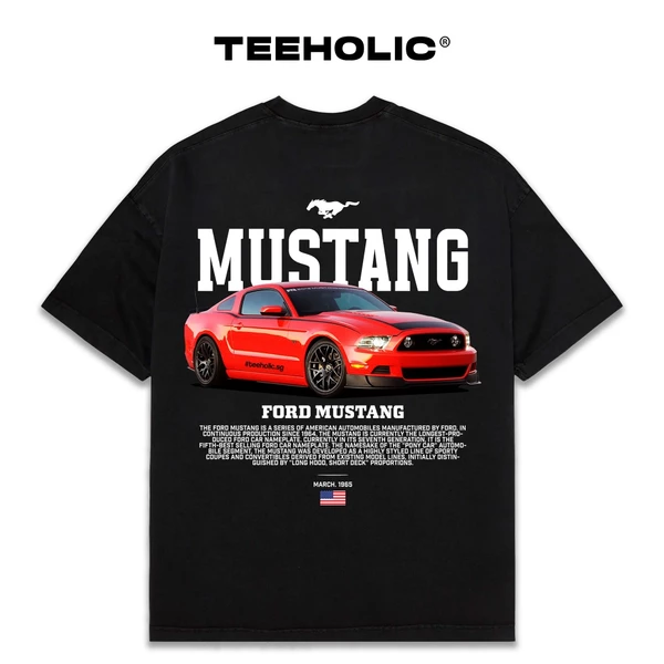 Áo Thun Nam Nữ TEEHOLIC Màu Đen Cotton Cao Cấp Xe Hơi Mustang Phong Cách Retro Y2K - THSI94