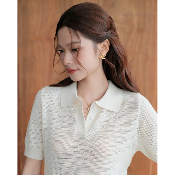 RUBIES Berry Polo - Áo Dệt Kim Nữ Tay Ngắn Cổ Bẻ