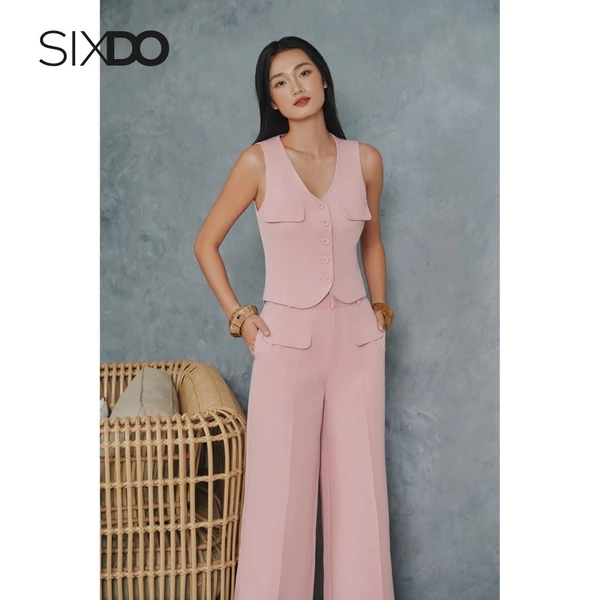 Áo gile hồng phối túi SIXDO (Pink Pink Woven Waistcoat)