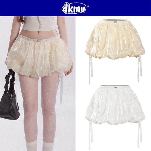Chân váy bí lụa bồng bềnh óng ánh DKMV thiết kế dây rút thắt nơ đáng yêu màu trắng, kem Bling Pumpkin Skirt | K-V9