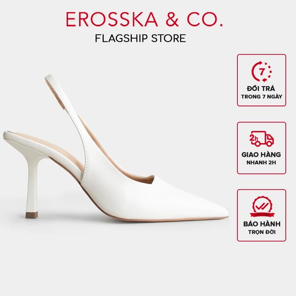 Erosska - Giày cao gót dáng Slingback mũi nhọn màu trắng cao 8cm - EH041