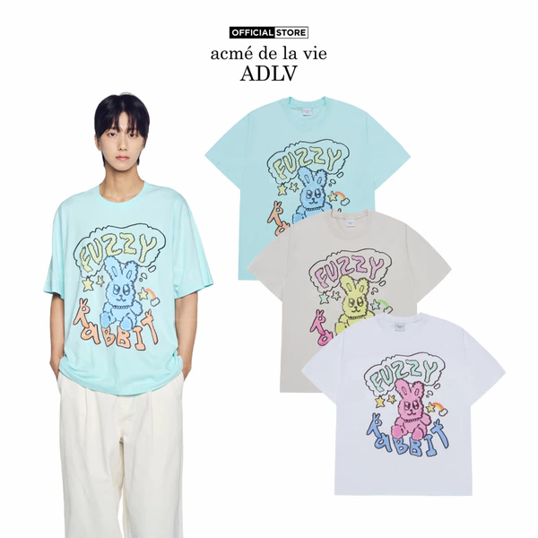 Áo Thun ADLV Popstar Rabbit Dáng Oversized Màu Xám Nhạt/Xanh Mint/Trắng - Hàng chính hãng