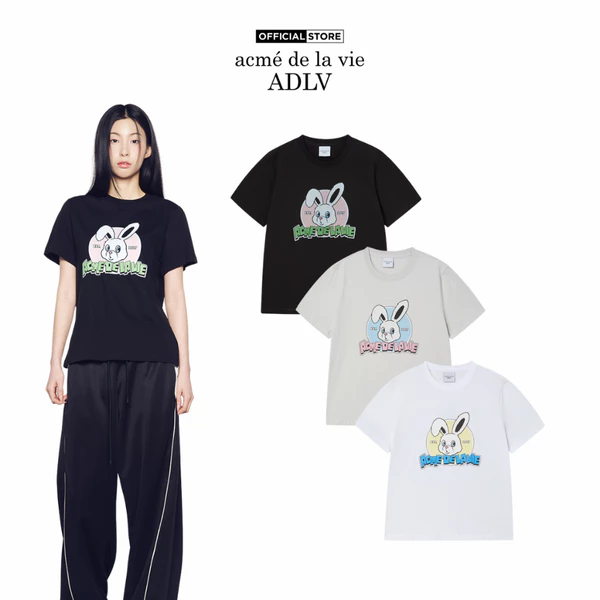 Áo Thun ADLV Nineties Retro Bunny Woman dáng Standard màu đen/trắng/xám nhạt - Hàng chính hãng