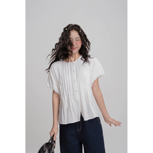 DOB - Áo kiểu linen xếp ly tay dơi nhẹ Selé