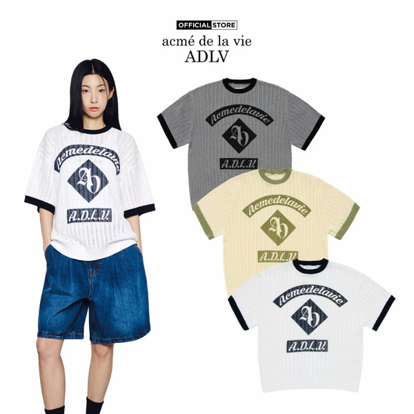 Áo Len Ngắn Tay ADLV Artwork Ringer dáng Oversized màu xám/trắng/trắng ngà - Hàng chính hãng