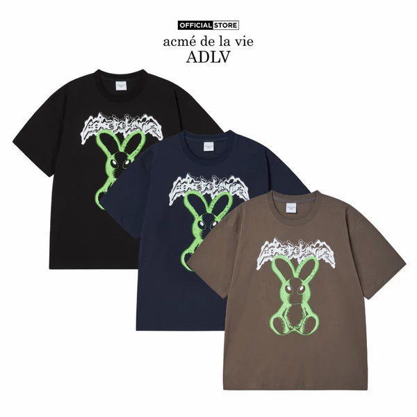 Áo Thun ADLV Neon Alien Rabbit dáng oversized màu đen/xanh navy/ca cao - Hàng chính hãng