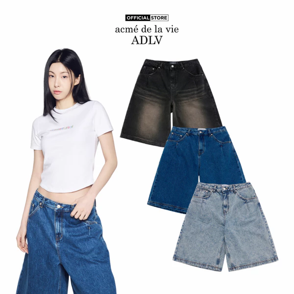 Quần Short ADLV Point Logo Pocket dáng semi-wide fit màu đen/xanh dương/xanh da trời - Hàng chính hãng
