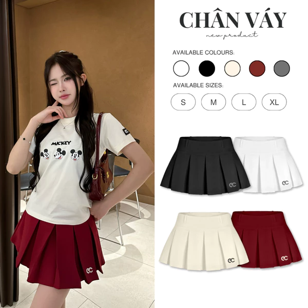 Chân Váy Tennis Xếp Ly Chính Hãng ECOCHIC Bản Ly To Dáng Xoè Ngắn Logo Thêu Có Lót Trong  B172