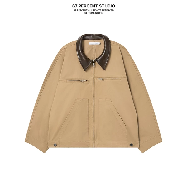 Áo Khoác Nâu Phối Cổ Da 67PERCENT/67% - COCOON DETROIT JACKET