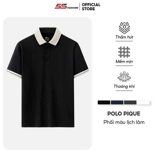 Áo Polo Nam Cổ Phối Màu 5S FASHION Vải PIQUE Thoáng Khí, Thấm Hút, Thiết Kế Lịch Lãm 01-APC25033