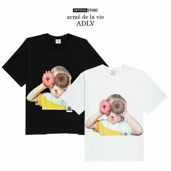 Áo thun ADLV Baby Face DONUTS 1 R dáng oversized màu đen/trắng - Hàng chính hãng