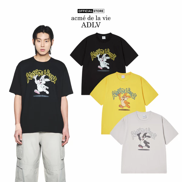 Áo Thun ADLV Cartoon Chinchilla Dáng Oversized Màu Đen/Xám Nhạt/Vàng - Hàng chính hãng