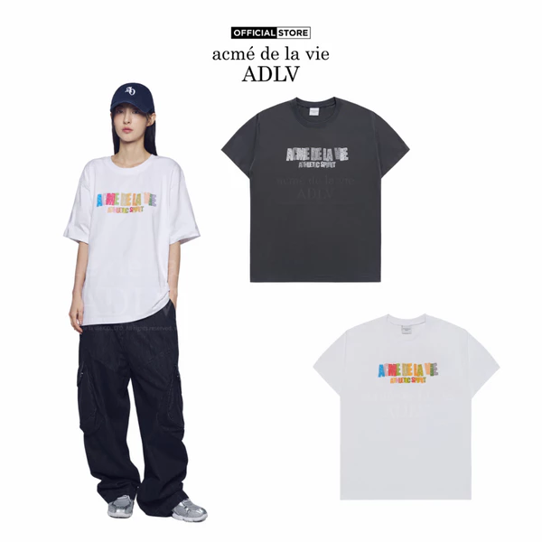Áo Thun ADLV Crayon Drawing Logo Dáng Oversized Màu Than Chì/Trắng - Hàng chính hãng