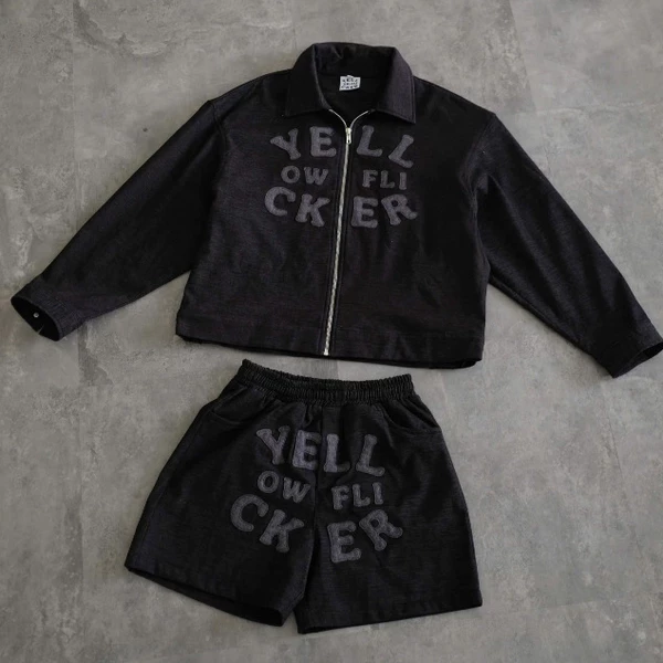 Bộ áo khoác zip không nón YELLOW FLICKER denim big logo unisex