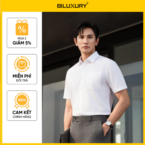 Áo Sơ Mi Nam Ngắn Tay 8SMCB401TRK/8SMCB412TRK Biluxury Form Slimfit Chống Nhăn Chống Tia UV Co Giãn