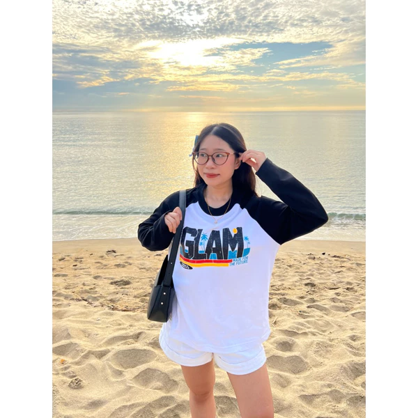 TheGlam CHÍNH HÃNG - Áo Thun Tay Dài Raglan UNISEX "THEGLAM BEACH VIBES" Màu Trắng/Đen&Xám/Navy - TS06-12