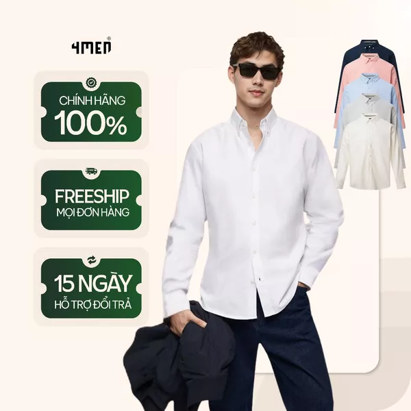 Áo Sơ Mi Nam Oxford Trơn Signature Form Regular 4MEN SM157 dày, mềm mại, thấm hút, dễ mặc, dễ phối