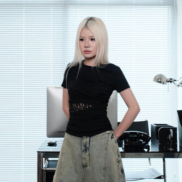 RAE LACE PANEL TOP (BLACK) BunnyHill SSLP32a