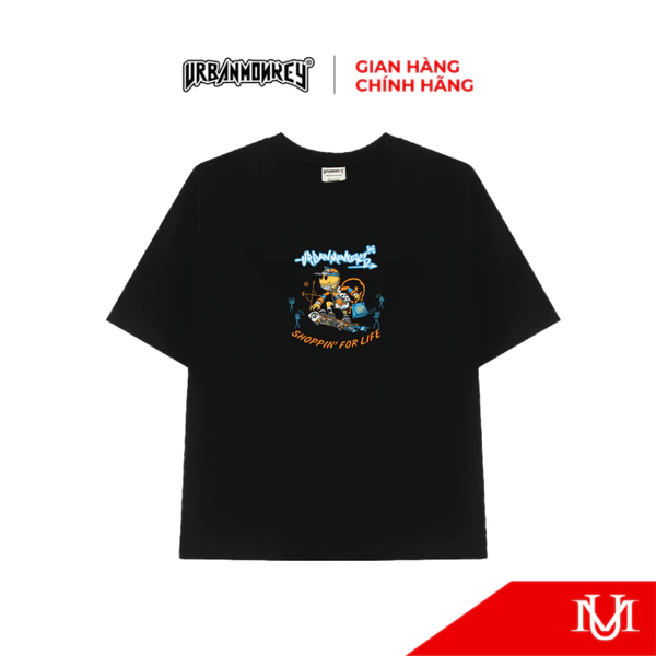 Áo Thun Unisex URBAN MONKEY SHOPPIN' FOR LIFE Tee Cotton màu đen 250gsm Form Boxy Nam Nữ Local Brand