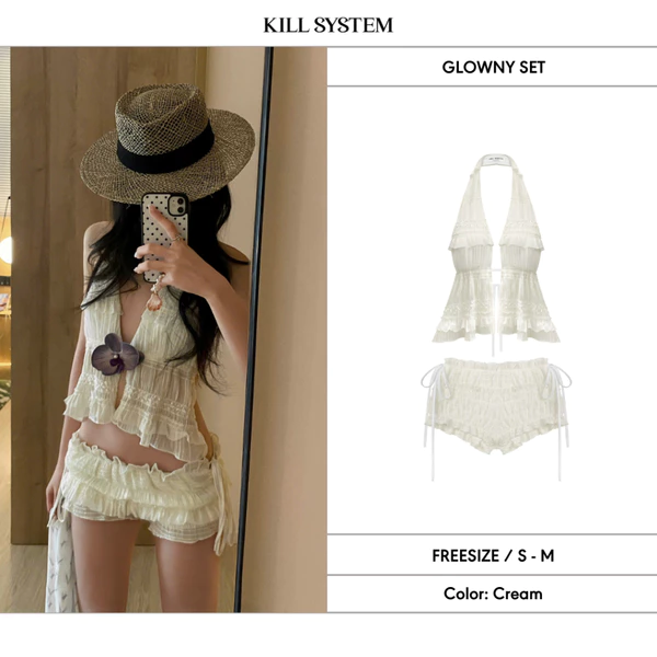 [CÓ TÁCH LẺ] Set áo cổ yếm hở lưng voan nhúng và quần short cột nơ tôn dáng GLOWNY - 𝐊𝐈𝐋𝐋 𝐒𝐘𝐒𝐓𝐄𝐌