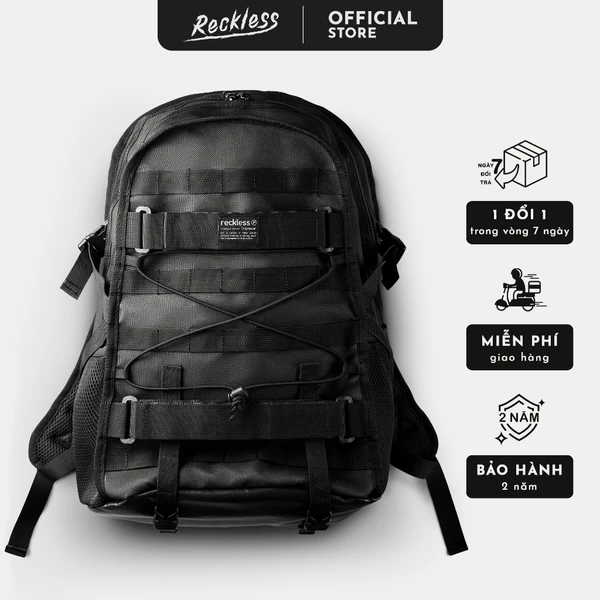 Balo dã ngoại Unisex Thương hiệu Recklesstripwear Hurricane Backpack Vải Polyester, đáy phối da, Laptop 17inch