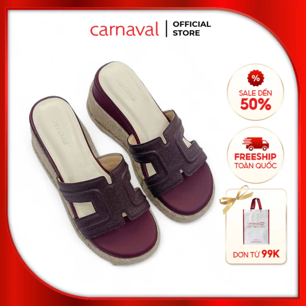Dép Xuồng Đế Cói Carnaval Gót Cao 8cm Quai Chữ H Thiết Kế Họa Tiết Sang Trọng - VS171