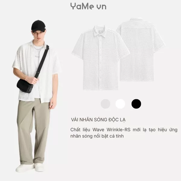 Áo sơ mi tay ngắn vải dệt hoa văn, phom vừa F3 - The No Style 146 23839 |YaMe|