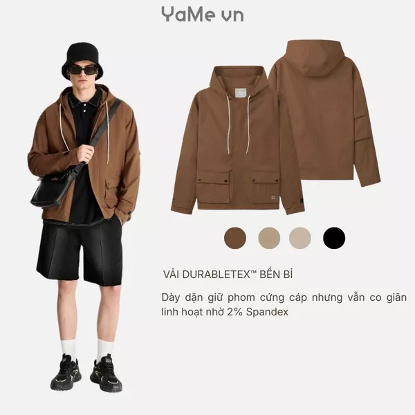 Áo khoác vải dệt trơn một màu, có nón, phom ôm vừa F2 - The No Style 187 23462 |YaMe|