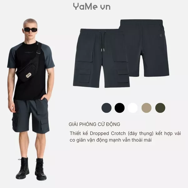 Quần đùi lưng thun túi hộp có nắp, ống rộng, phom rộng F4 - The No Style 091 23566 |YaMe|