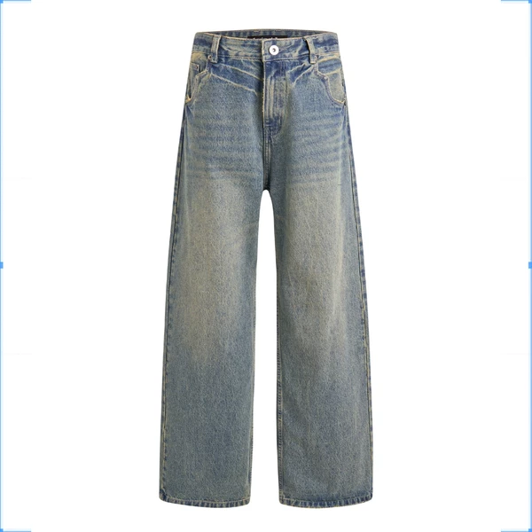 Quần Jeans ống xuông cao cấp - Ivankov Loose Fit Washed Vintage Blue Denim Pants
