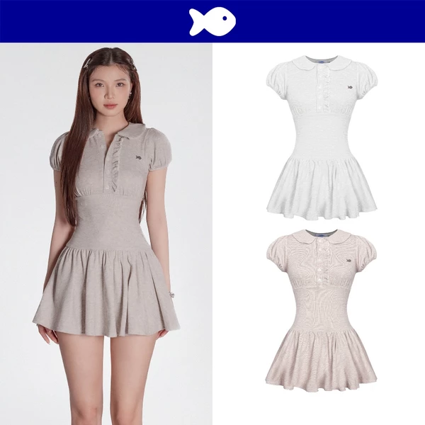 Đầm polo tay bồng dáng xòe DKMV hàng nút phối bèo nhún đường chiết eo điệu đà đính logo cá inox Daphne Dress  |K-D51