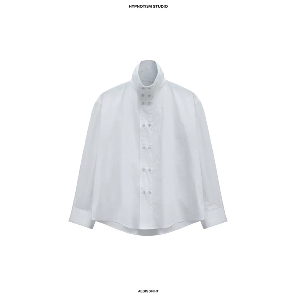 HYPNOTISM | "AEGIS SHIRT" - Áo sơ mi tay dài cổ cao phối nút phối 2 hàng nút, phong cách tối giản
