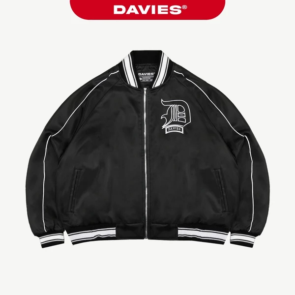 Áo khoác bomber dù nam nữ DAVIES cổ phối viền tay bo chun hình thêu logo nổi 2 mặt đen Gothic D Bomber Jacket | D-AK32